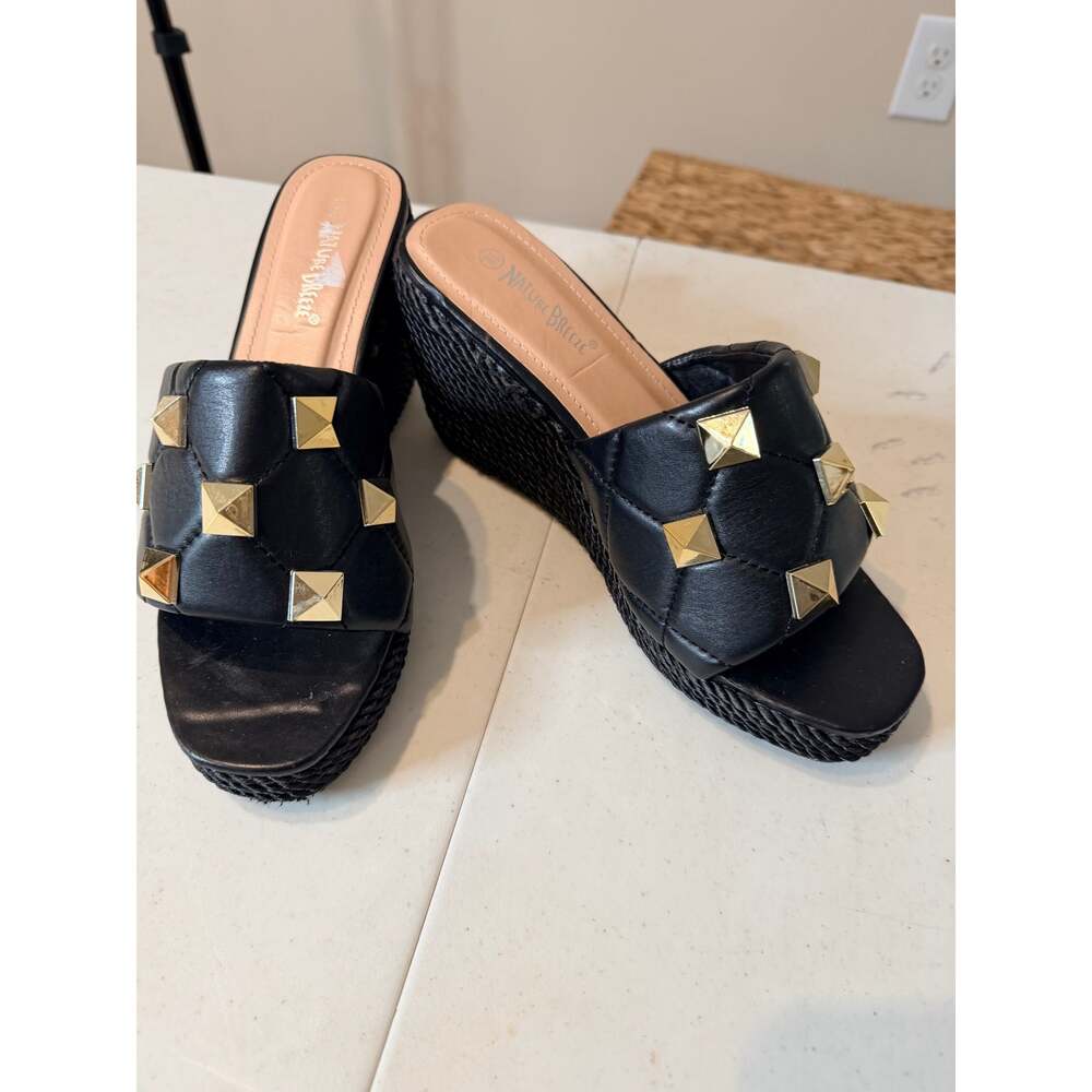 3 for $9 Nurture breeze 8.5 black wedge mule/slides 806